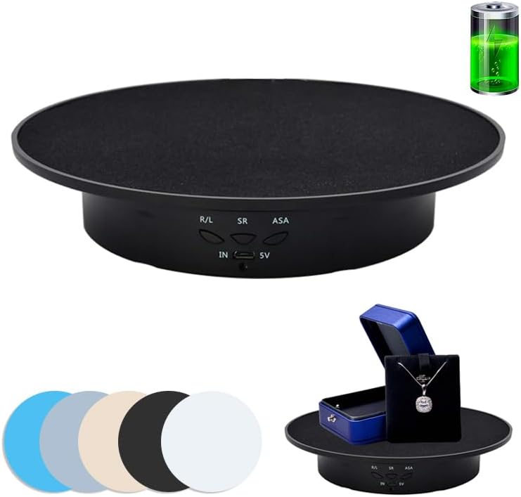 JAYEGT Motorized Rotating Display Stand, 7.87inch /17.6lbs Load, 360 Degree Electric Rotating Turntable for Photography Products, Jewelry, 3D Model ,with 5 Colors Backgrounds- Black - Image 1